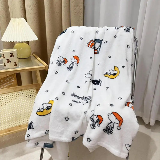 MINISO Snoopy Cartoon Good Night Blanket | Flannel Blanket Dormitory Cover Blanket Leisure Blanket Sofa Air Conditioning Blanket