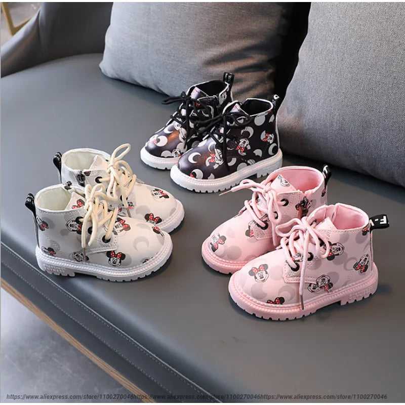 Disney Children Princess Casual Shoes Mickey Mouse Minnie Girl Fashion Boots Autumn Winter Girls Shoes Kids Shoes Toddler Boots