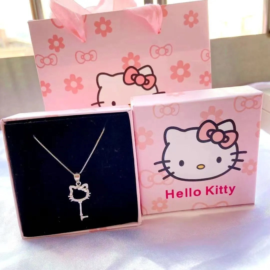 New Hello Kitty Pearl Necklace Cartoon Sanrio Anime KT Cat Luxury Y2k Sweet Clavicle Pendant Christmas Gift Girls Without Box