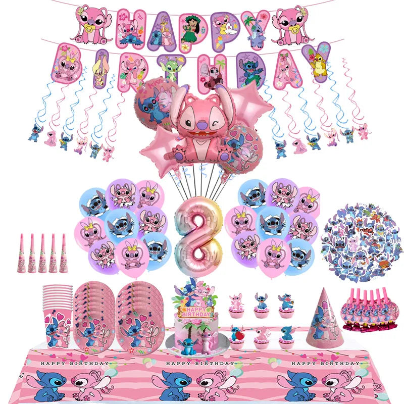 Disney Pink Lilo&Stitch Birthday Party Decorations Disposable Plate Angel Balloon Baby Shower Girls Birthday Party Supplies