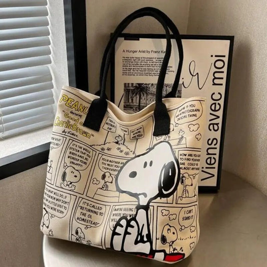 Canvas Bag Women High Capacity Bag Fashion Cartoon Snoopy Handbag Versatile One Shoulder Tote Bag Christmas Present for Girls