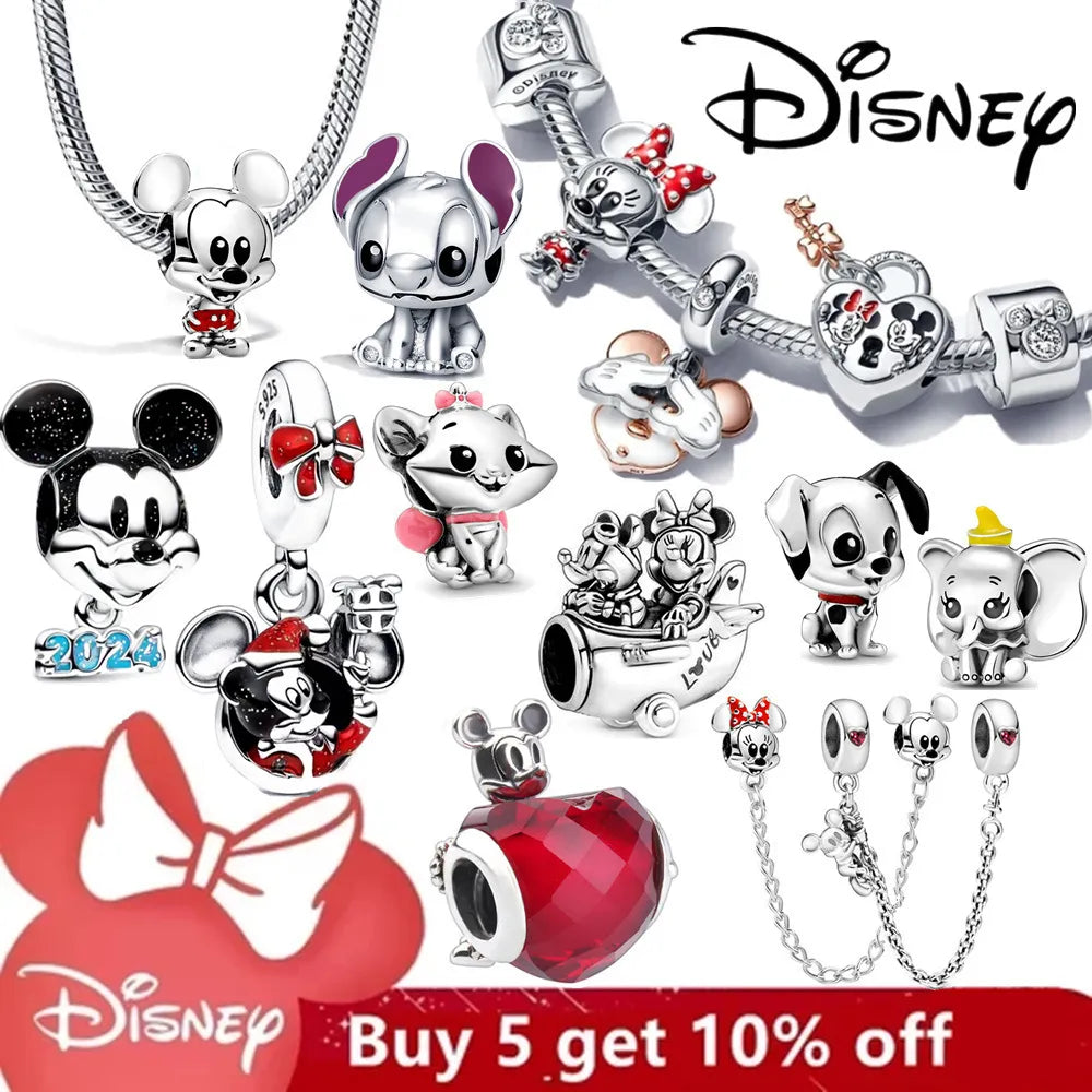 Disney Stitch Minnie Mouse Winnie Charms Dangle Fit Charms Silver 925 Original Bracelet Beads Charm for Pendant Jewelry Gift