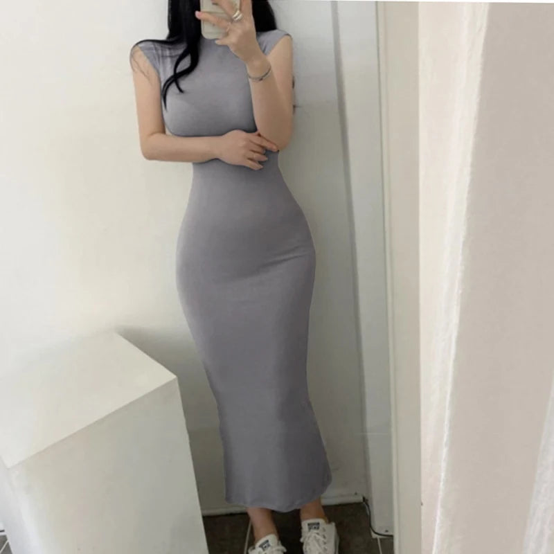 Women Midi Dresses Summer Turtleneck Cotton Sexy Sleeveless Womens Clothing Elegant Party Bodycon Dress Vestidos Para Mujer 2023